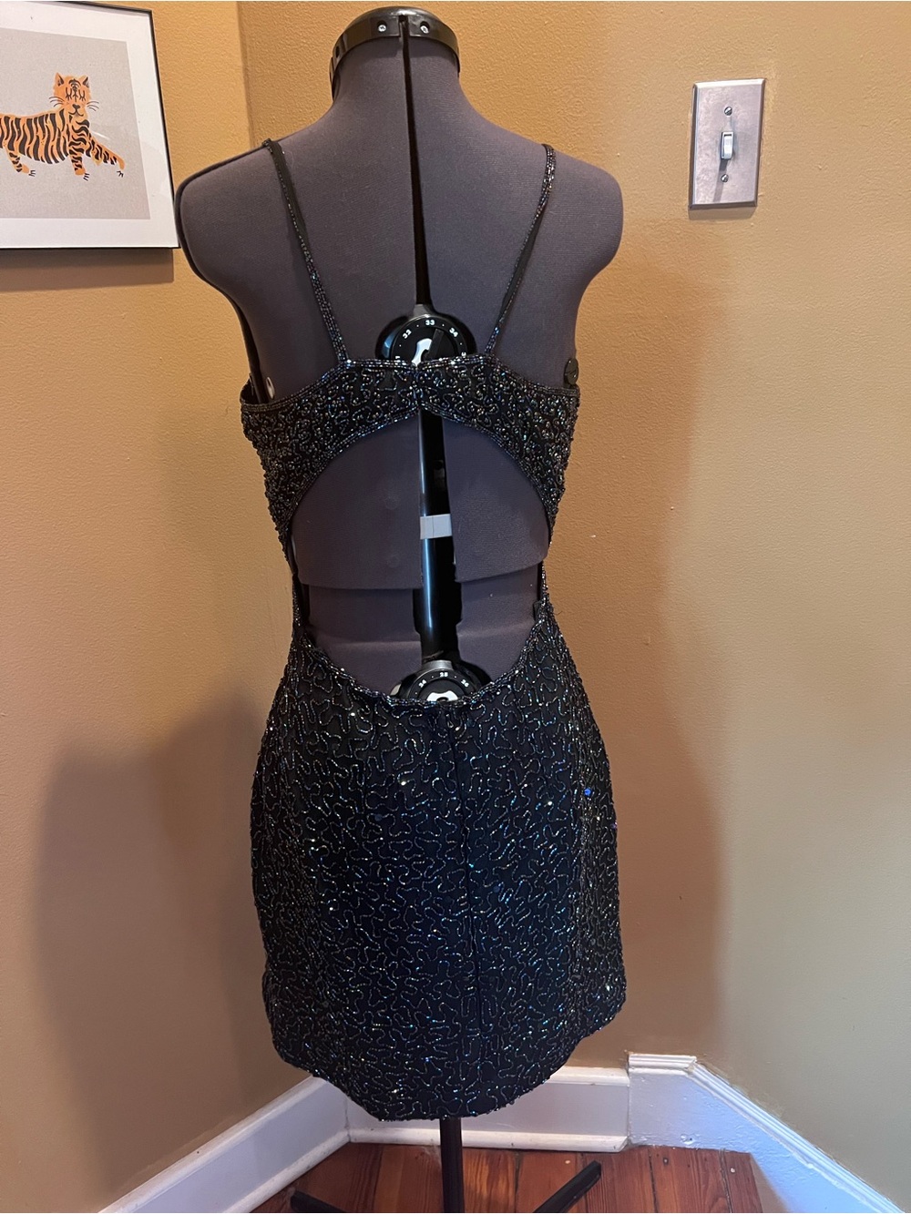Vintage Scala Iridescent Black Beaded Mini Dress - Picture 2 of 6